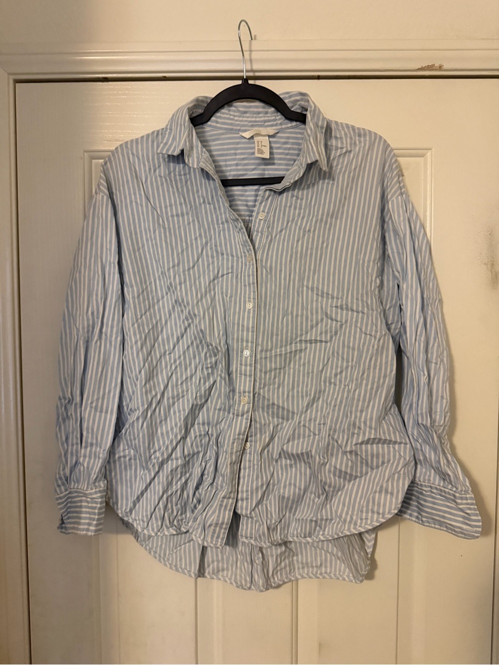 H&M Light Blue and White Striped Casual Button-Down Shirt